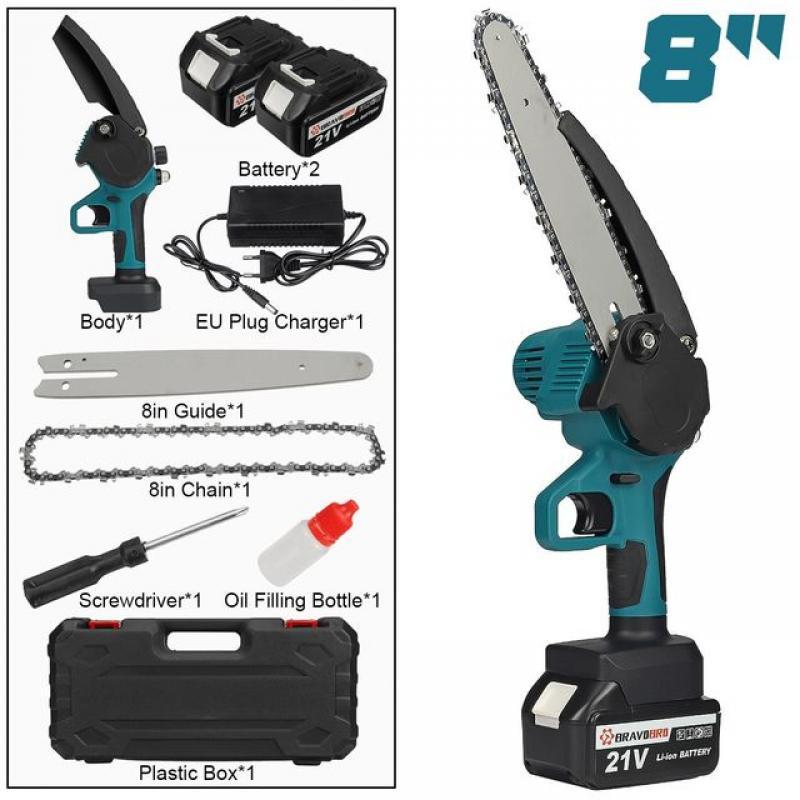 3000W 21V 8 Inch Electric Chain Saw Oil Automatic Injection 2PC Battery Rechargeable Wood Cutter Saw For Makita 18V Battery