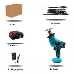 18V Cordless Reciprocating Saw Handsaw Saber Multifunction Saw For Metal Wood Pipe Cutting With 4 Blades Kit For Makita Battery