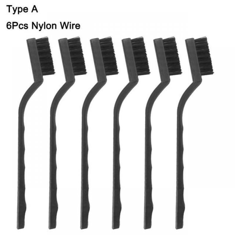 6Pcs Mini Remove Rust Brush Brass Cleaning Polishing Metal Brushes Brass Wire Steel Wire Nylon Brush Clean Tools Home Kits