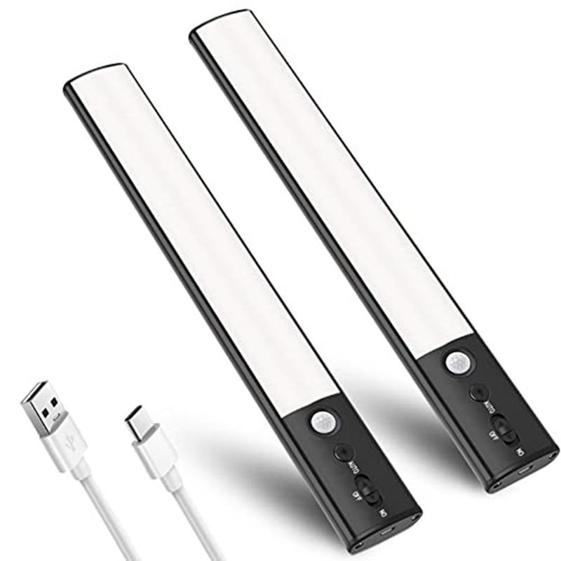 Under Cabinet Lights Wireless Lighting 2 Packs 100 LED Closet Lights Motion Sensor Light Indoor USB Rechargeable