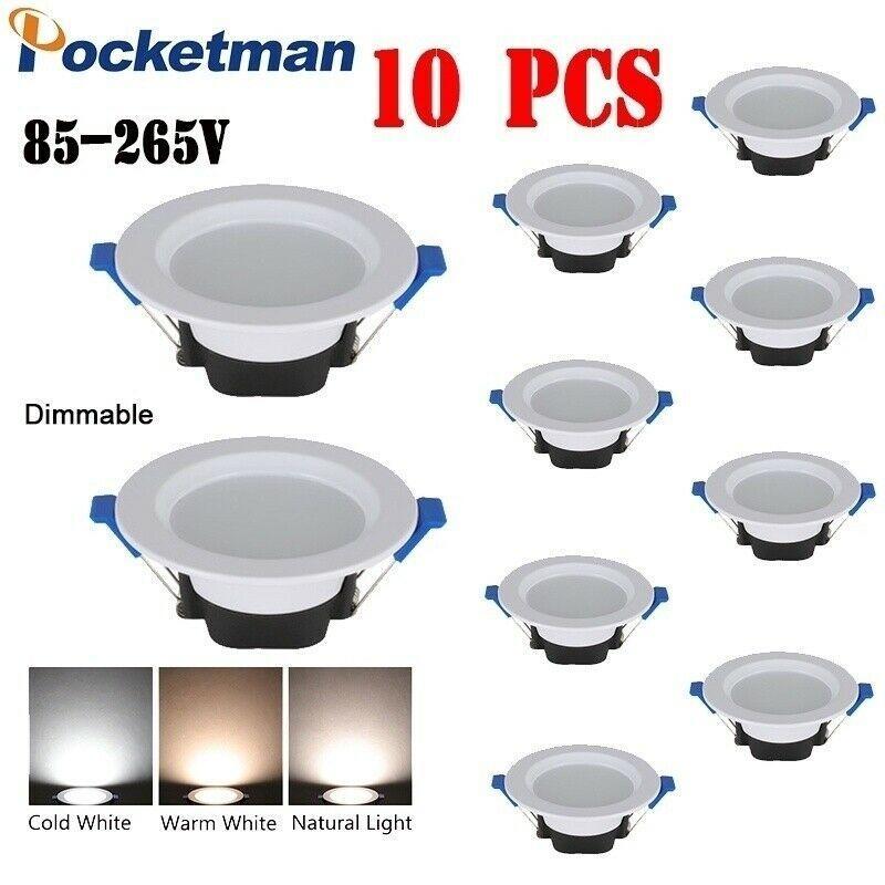 10pcs/lots 7W 3 Color LED Dimmable Recessed Downlight Ceiling Panel Light UK