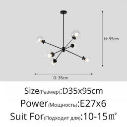 Glass Chandelier Black/Gold 6/8/10 Sockets Light Hanging Lamp Living Dining Room Bedroom Lustre Indoor Lighting Fixture Lights