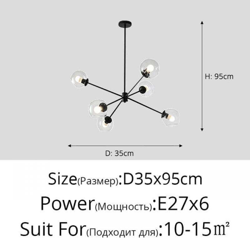 Glass Chandelier Black/Gold 6/8/10 Sockets Light Hanging Lamp Living Dining Room Bedroom Lustre indoor Lighting Fixture lights