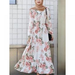 Floral Print Muslim Dress Women Abayat Big Swing Long Dresses Robe Femme Musulmane Muslim Hijab Abaya Ramadan Islamic Clothing