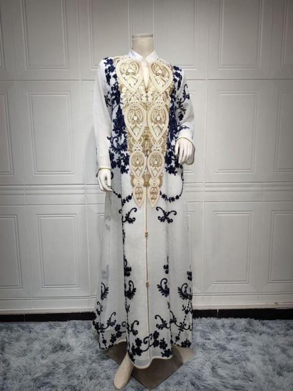 Ab188 Middle East Women's Muslim Evening Dress Mesh Embroidery Applique Robe Abaya 2023 New Party Prom Jilbab Kaftan