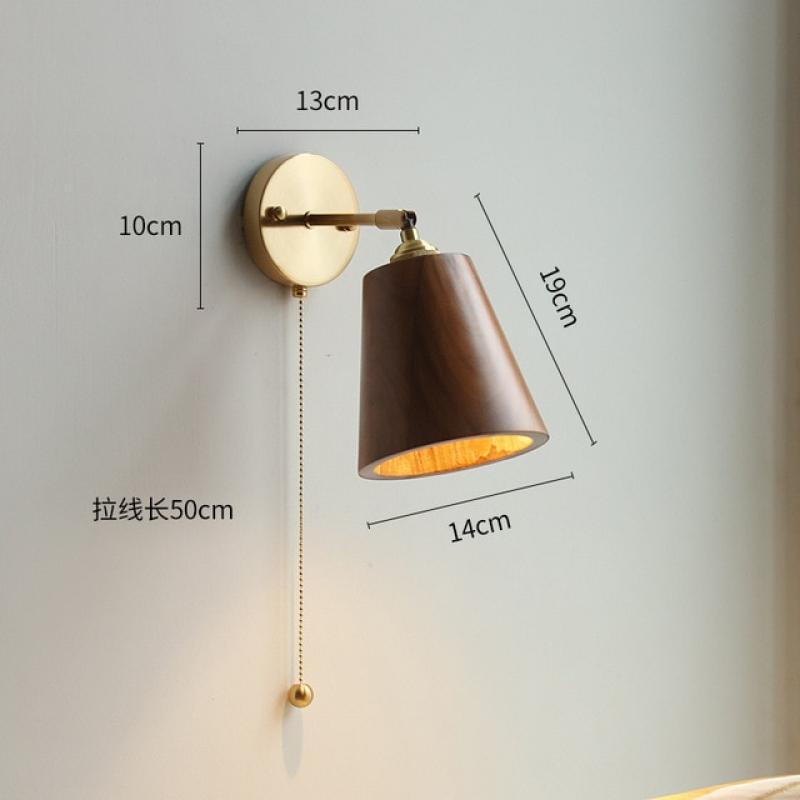 North American black walnut wood wall lamp Japanese bedroom bedside Nordic homestay with switch pull rope small wall lamp