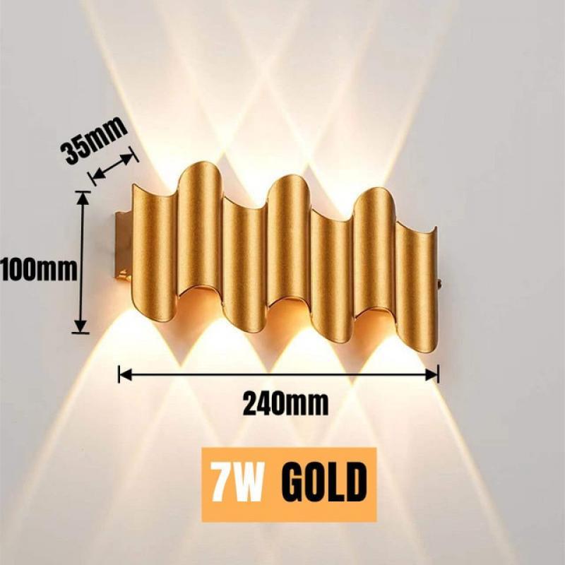 Golden LED Wall Lamp Indoor Living Room Bedside Stair Sconce Light IP65 Waterproof Outdoor Yard Porch Light 110V 220V Aluminium