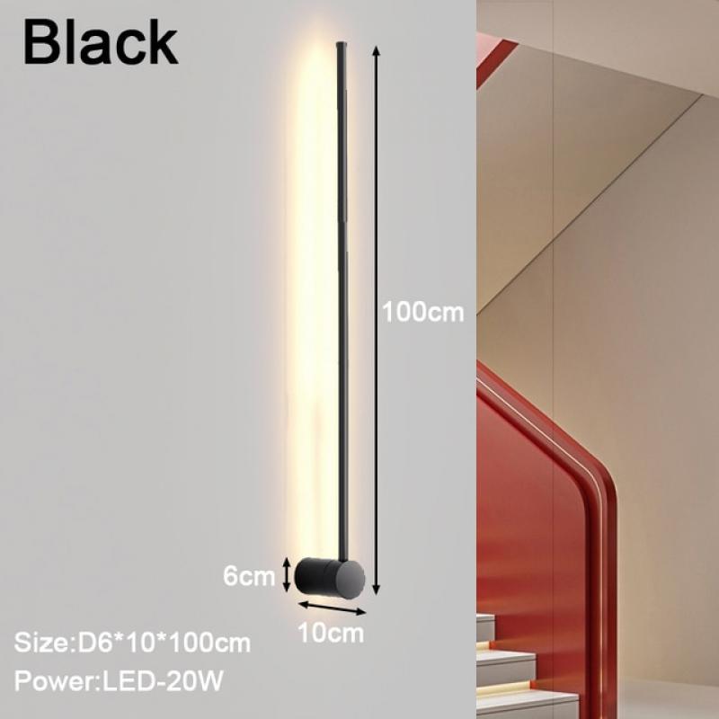 Nordic Black White LED Wall Lights with EU US Switch Long Strip Wall Lamps for Bedroom Living Room Indoor Lighting Wall Sconce