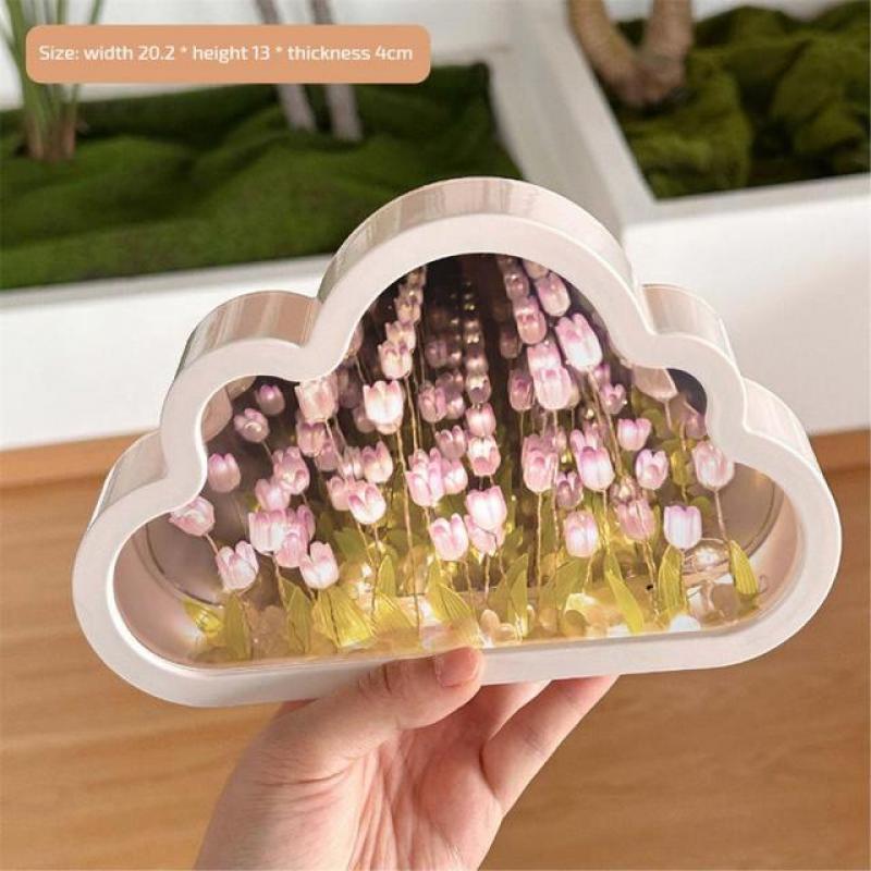 Beautiful Color Cloud Mirror Lighting Cloud Shape Tulip Flower Sea Lantern Ins Night Light Night Light Mirror Night Light