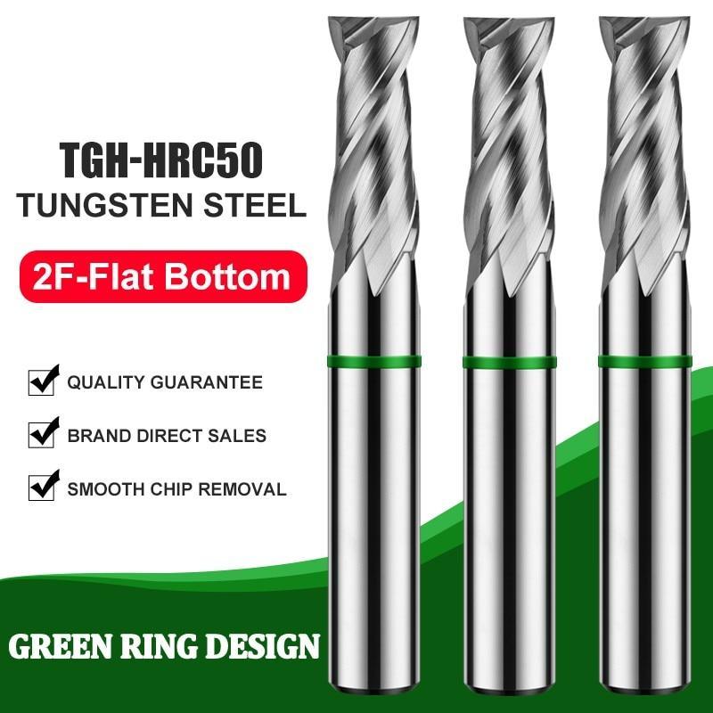 AZZKOR Tungsten Steel Carbide For Aluminu Milling Cutter 2F Color-Ring Coating CNC Mechanical Flat Bottom Endmills TGH-HRC50