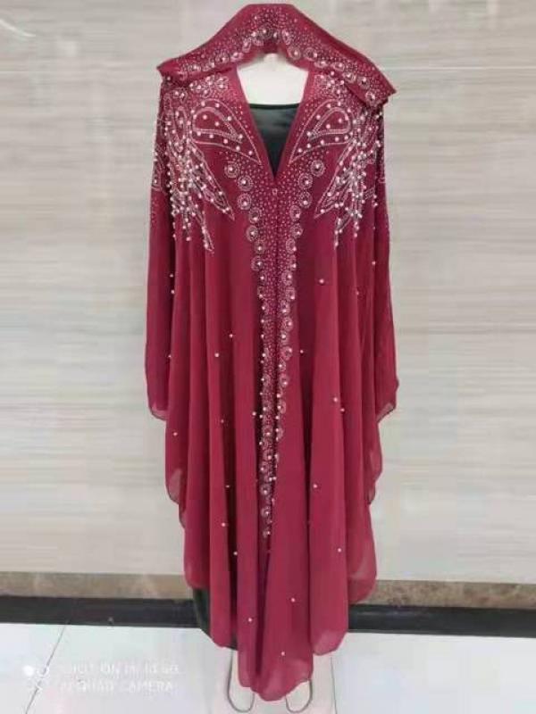 2022 New Muslim Robes Ladies Abaya African Dresses for Women Summer Chiffon Pearl Long Maxi Dress Traditional Clothing Plus Size