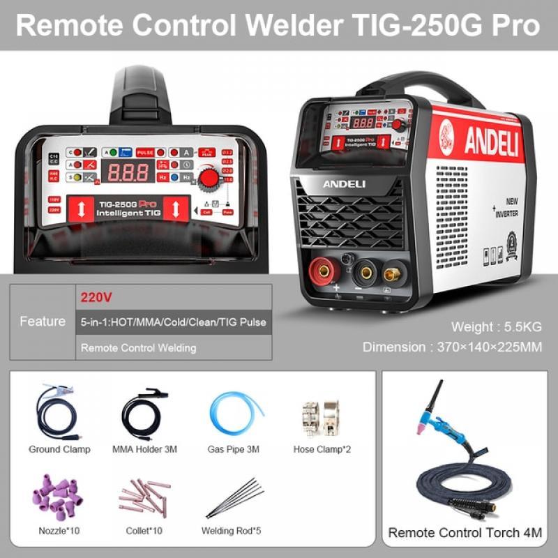 ANDELI Multi-function Welding Machine TIG-250G PRO  HOT/Cold/MMA/CLEAN/TIG Pulse 5 in 1 IGBT Inverter  TIG Welder  110/220V