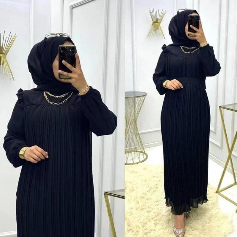 2023 Ramadan Muslim Modest Dress for Women Elegant Arabic Femme Dubai Abaya Eid Islamic Lantern Sleeves Long Robe Turkey Clothes