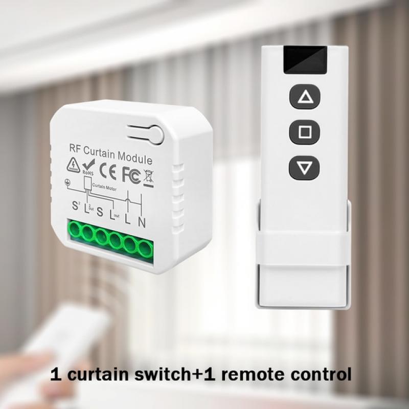 433MHz Wireless Curtain Switch Remote Control System AC 220V 10A rf Relay Receiver and Transmitter for Curtains/Motors/Blinds