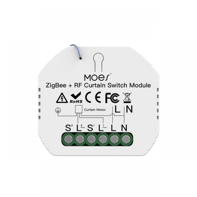 MOES RF433 ZigBee Smart Curtain Switch Module for Motorized Roller Shutter Blinds Motor 2MQTT Tuya Smart APP Alexa Google