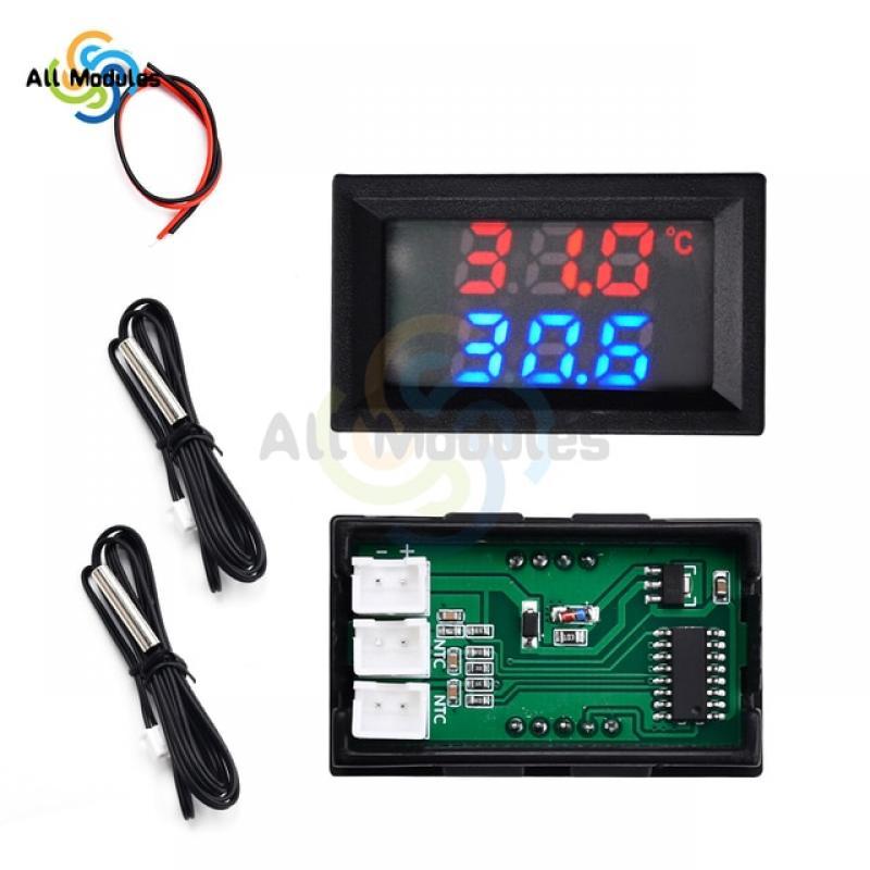 DC4-30V DC LED Display Dual Digital Temperature Red Blue Green Digital Temperature Sensor With NTC 10K 3950 Probe Cable