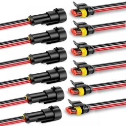 10pcs 5 Sets Waterproof Automotive Male Female Electrical Connectors Plug 2-Pin Way With Wire For Car Motorcycle Scooter Marine