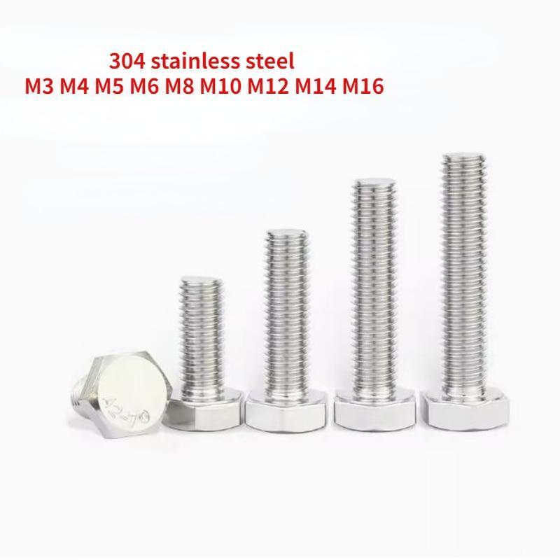 M3 M4 M5 M6 M8 M10 M12 M14 M16 A2-70 304 Stainless Steel DIN933 Outer Hexagon Head Cap Screw Bolt Thread Length 6-50mm