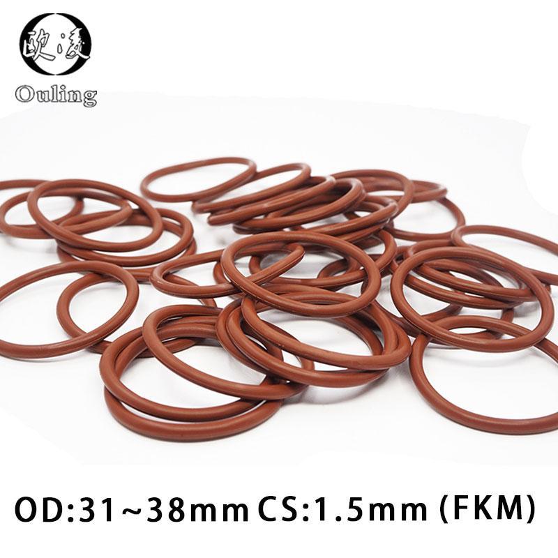 3PCS/lot Rubber Ring Brown FKM O ring Seal CS1.5mm OD31/32/33/34/35/36/37/38mm Rubber O-Ring Seal Gasket Washer