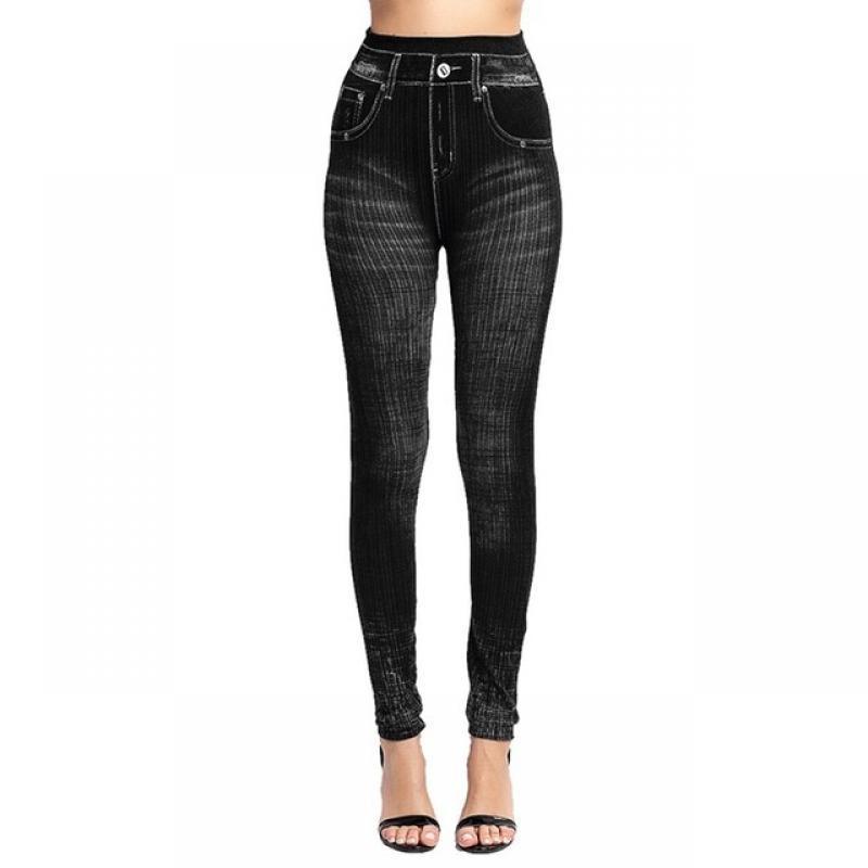 New Women's Imitation Jeans Stretchable Slim Denim Pringting Leggings  Hips Tights Pencil Pants High Waist Workout Gymwear