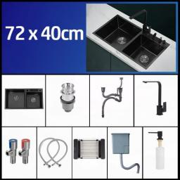 Nano Black Washing Basin 304 Stainless Steel Kitchen Sink With Knife Holder Vegetable Double Bowel Sink With Faucet Thickened