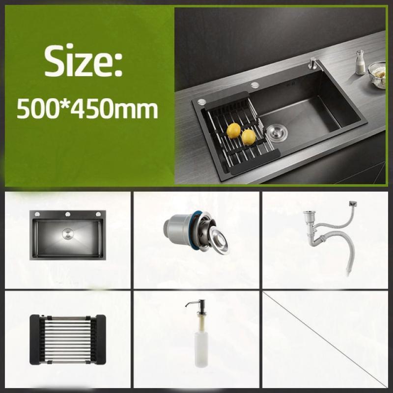 Black Nano Kitchen Sink   Single Bowl Wash Basin Kitchen Accessories Drain Set 304 Stainless Steel Topmount/Drop-In/Undermount