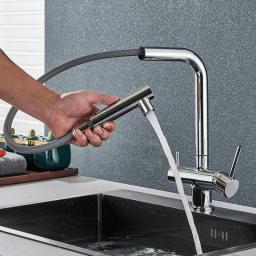 Black Water Purifier Kitchen Faucet Pull Out Spray 360 Rotation Dual Sprayer/ 2 In 1 Drinking Water Tap Hot Cold Mixer Sink Tap