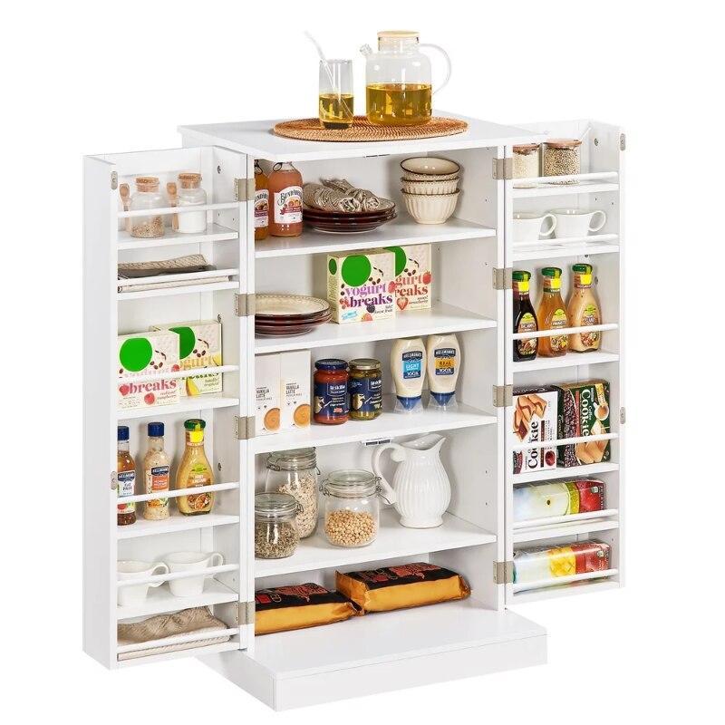 SmileMart Kitchen Pantry Storage Cabinet with Doors and Adjustable Shelves for Kitchen White 23.5″ L × 17.5″ W × 41″ H