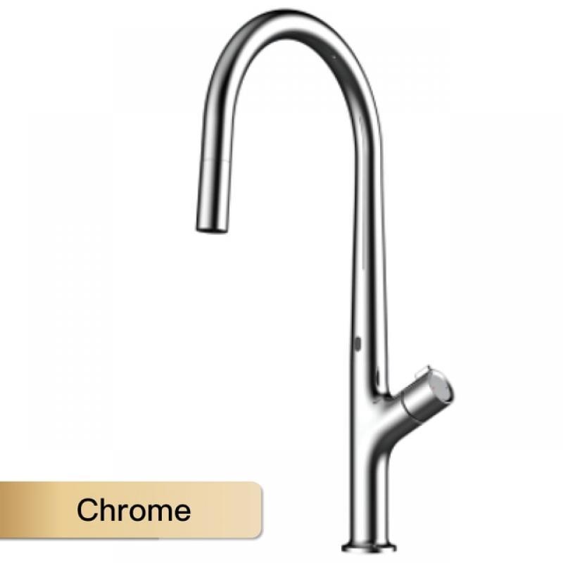 Intelligent brass gun gray kitchen faucet induction design, pull-out single handle cold and hot dual control 2-function sink Tap