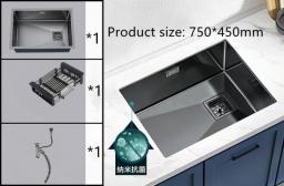 NEW Nano Kitchen Sink Household 304 Stainless Steel Large Single Tank Thickened Handmade Large-Capacity Vegetable Wash Basin