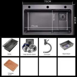 Kitchen Sink 304 Stainless Steel With Slide Rail Thickened Nano Vegetable Basin Drain Basket Washing Dishes Large Single Sink