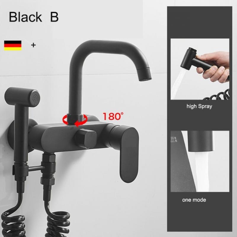 Black Long Spout Kitchen Faucet  Wall Mounted Cold and Hot Bathtube Tap All Matel With BIdet Can As Bathroom Faucet