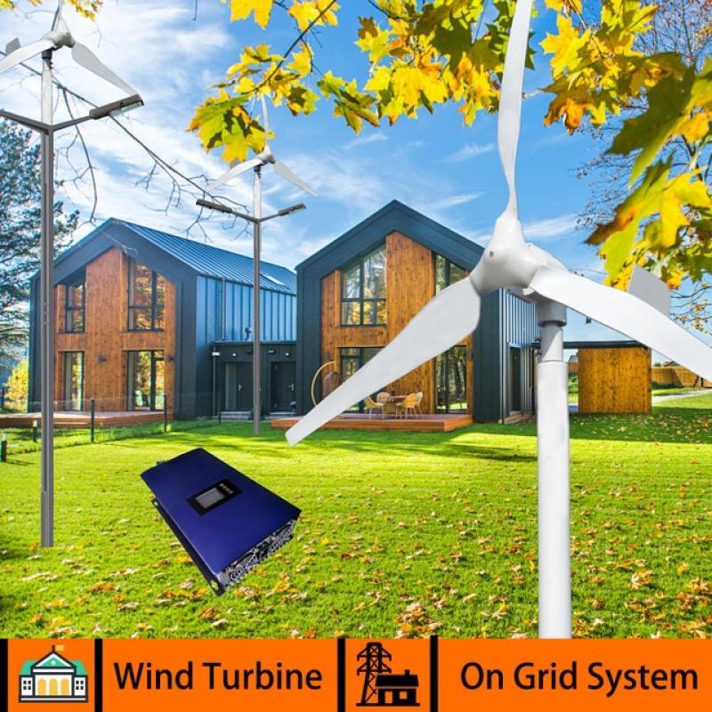 Horizontal Axis Wind Turbine 48V Alternative Energy Generator 220v AC Output Household Complete Kit with Controller Inverter
