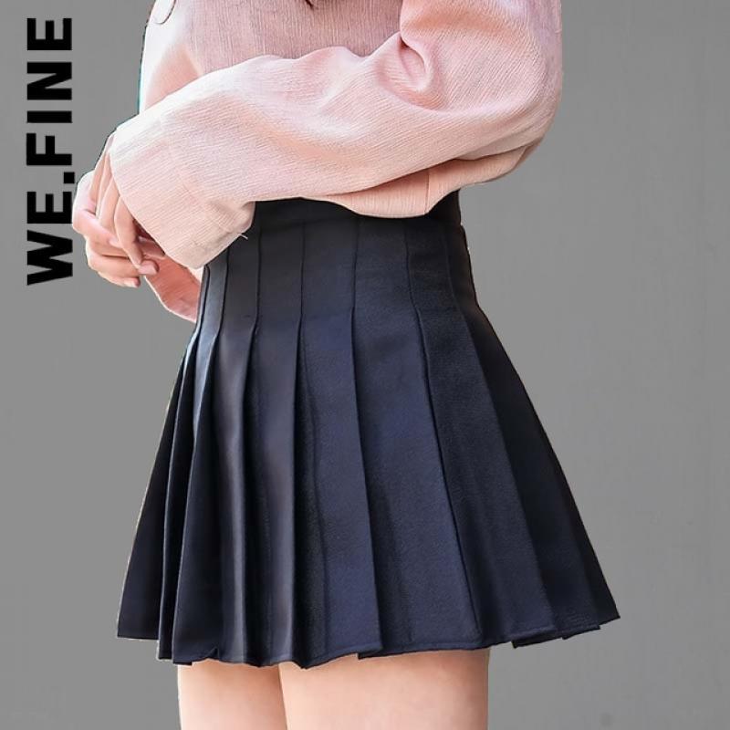 We.Fine Women'S Short Skirt Pleated High Waist Tennis y2k Skirt With Shorts Solid Casual ZipperA Line Mini Skirts For Girls