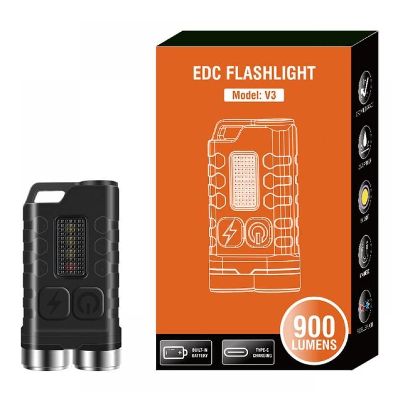 BORUiT V3 LED Keychain Portable Flashlight Work Light Type-C Rechargeable Mini Torch with Magnet UV Camping Pocket Lantern