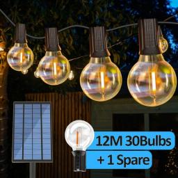 Solar String Lights Outdoor G40 Patio Lights,USB Recharger, 8Light Mode ,Shatterproof Bulbs , Weatherproof Hanging Light