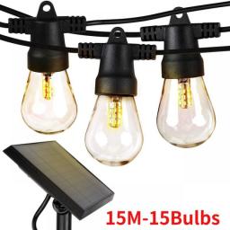 Solar Powered Outdoor String Lights IP67 Waterproof Patio Lights Shatterproof LED Edison Bulbs For Fairy Christmas Decoration