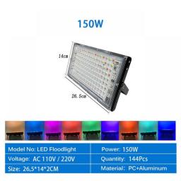 LED Flood Light 50W 100W 150W AC 220V 110V Outdoor Floodlight RGB Outdoor Spotlight Waterproof Street Lamp Garden Lighting