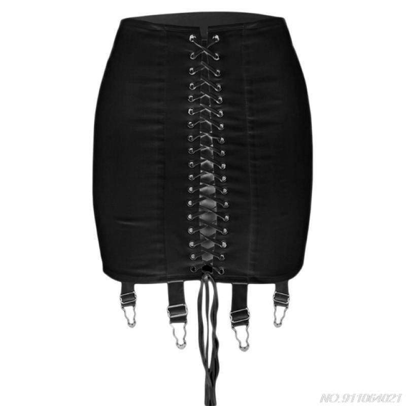 Women High Waist Criss-Cross Lace-Up Front Bodycon Mini Pencil Skirt with Garter Belt Harajuku Solid Pleated Package Wholesales