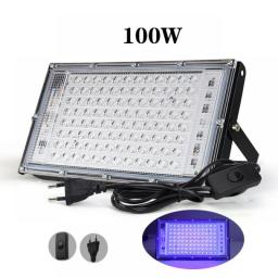 50W 100W UV LED Flood Light AC220V 230V Indoor Outdoor Floodlight 395nm 400nm Ultraviolet Fluorescent Stage Lamp Party Spotlight
