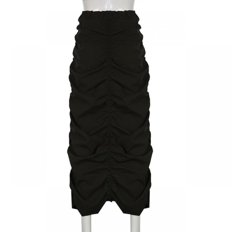 Harajuku Y2k Casual Solid Low Waist  Adjustable Drawstring Skirts for Women Ladies Pleated Vintage Cargo Skirt Girls Streetwear