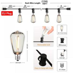 Shatterproof ST38 Plastic Outdoor String Lights Waterproof LED Outdoor Light Garland Connectable LED Chain Lighting Patio Decor