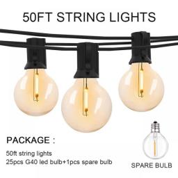 100/50/25ft Outdoor Garland Lights 220V G40 Plastic Bulb LED Tent Fairy Patio String Light Wedding Garden Party Decoration