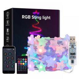 USB Christmas Lights String 5m 10m Bluetooth Music APP Remote DC5V WS2812B Party Wedding Garden Backyard Star Rugby Strawberries