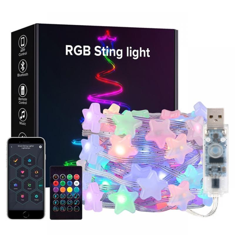 USB Christmas Lights String 5m 10m Bluetooth Music APP Remote DC5V WS2812B Party Wedding Garden Backyard Star Rugby Strawberries