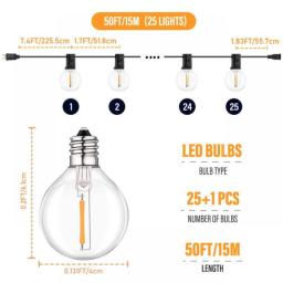 50FT LED G40 Ball String Lights Waterproof Outdoor Garden Garland String Lights Terrace Garden Pub Christmas Party Decoration