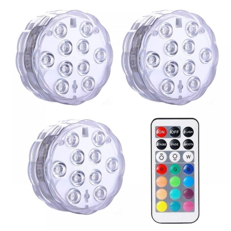 10 LEDs Submersible Light with Remote Control Battery Powered Underwater Night Lamp for Pool Vase Bowl Wedding Party Decoration