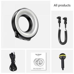 1200LM Ring Flash Light For Camera 5 Modes 4 Colors For 67mm Lens Interface With USB Charge RGB Waterproof Underwater Light