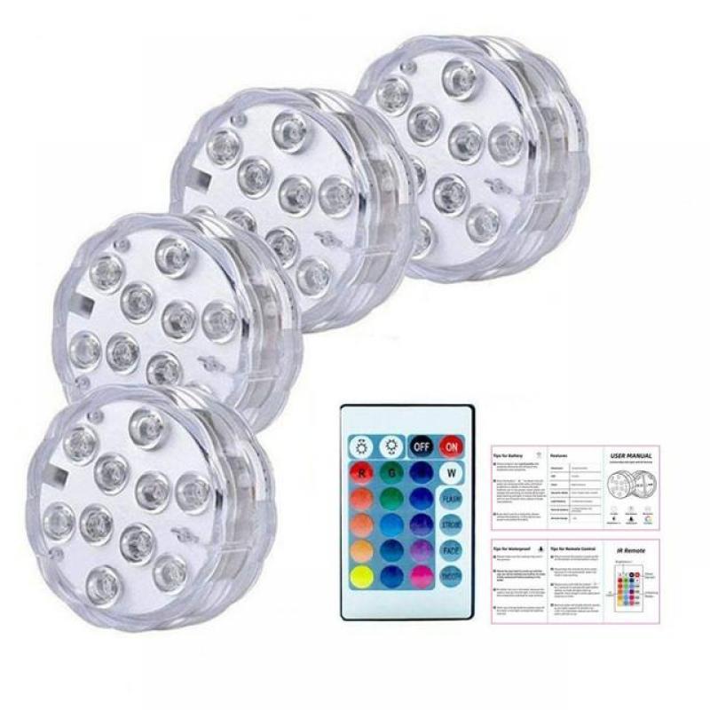 Pool Diving Lights with Remote Control Waterproof 10 LEDs Colorful Battery Operated Underwater Lamp Pool Decoration