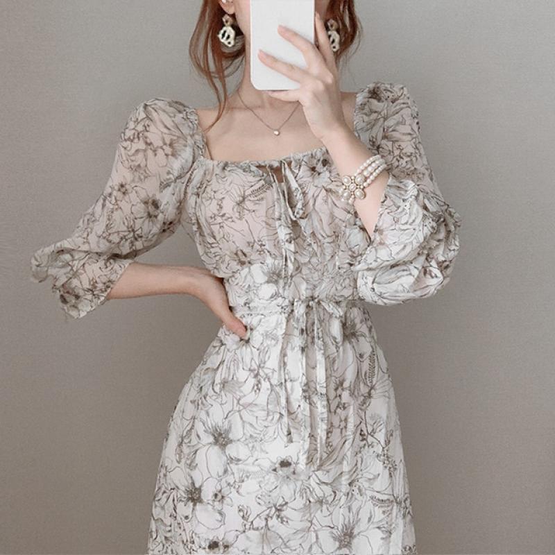 Fashion Lady Style Chiffon Western Women's Dress Summer New Long Sleeve White Dress